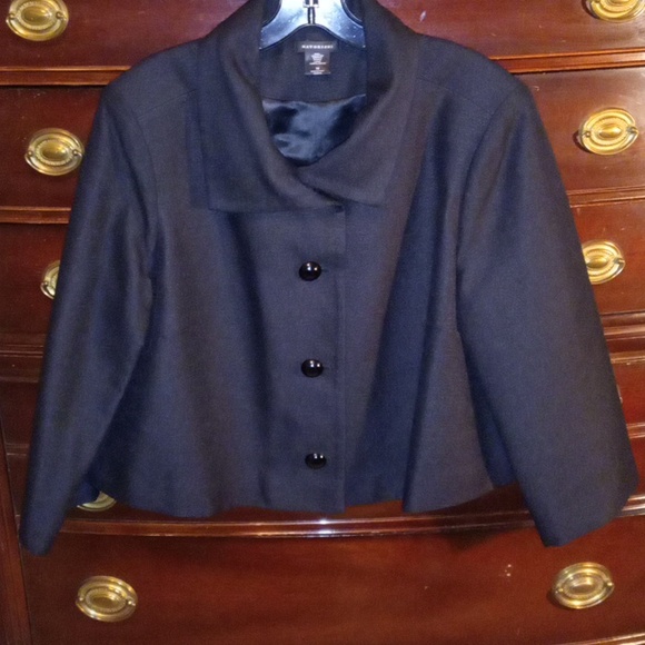 VINTAGE RARE NATORIOUS JOSIE NATORI Black Cropped Cotton Wool Silk Jacket Sz 14 - Picture 1 of 10